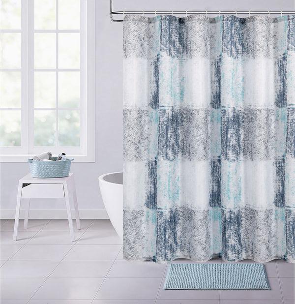 dainty home Dainty Home Printed Waffle 3D Textured Waffle Weave Textured Squares Designed Fabric Shower Curtain
