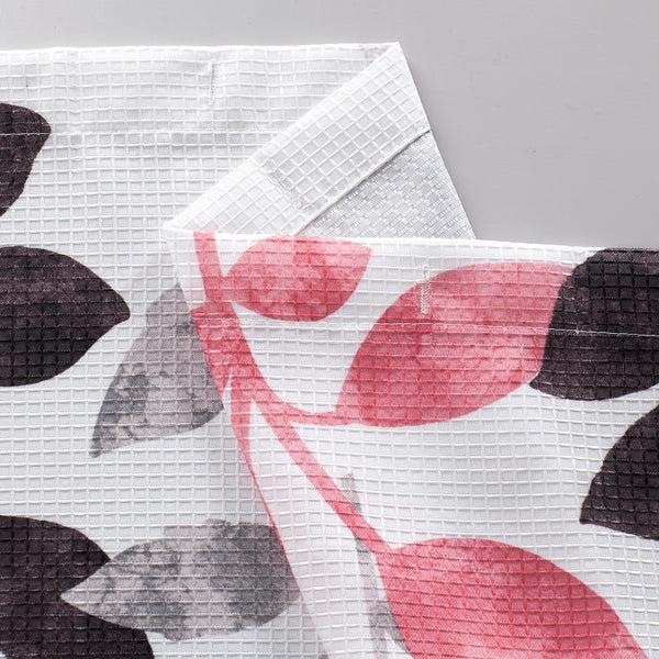 Dainty Home Dainty Home Printed Waffle 3D Textured Waffle Weave Leaves Designed Fabric Shower Curtain With 12 Roller Ball Hooks Included 70" X 72" In Black/Pink