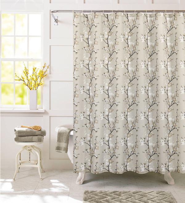 dainty home Dainty Home Printed Waffle 3D Textured Waffle Weave Textured Floral Designed Shower Curtain