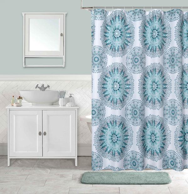 dainty home Dainty Home Printed Waffle 3D Textured Waffle Weave Textured Kaleidoscope Designed Fabric Shower Curtain
