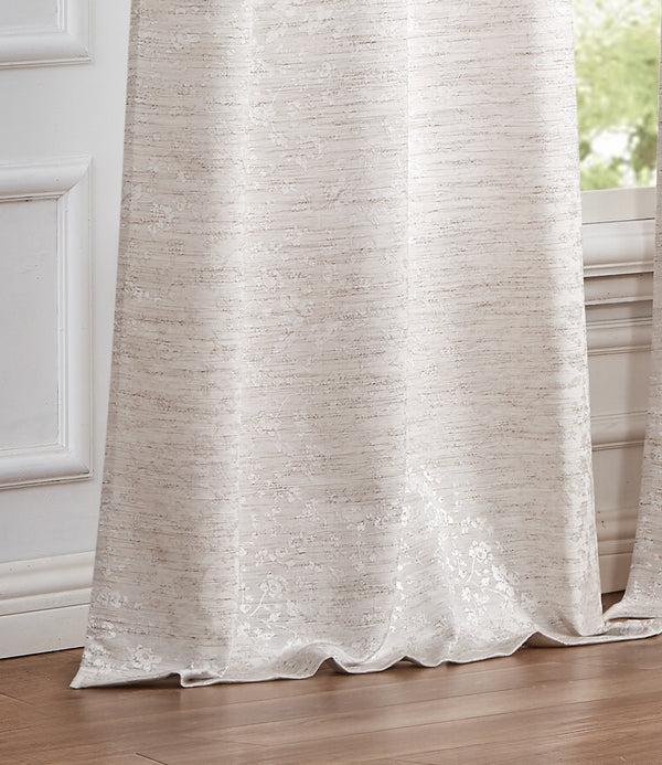 Dainty Home Dainty Home Priscilla Boho 3D Microstripes Textured Floral Embroidery Room Darkening Grommet Panel Pair