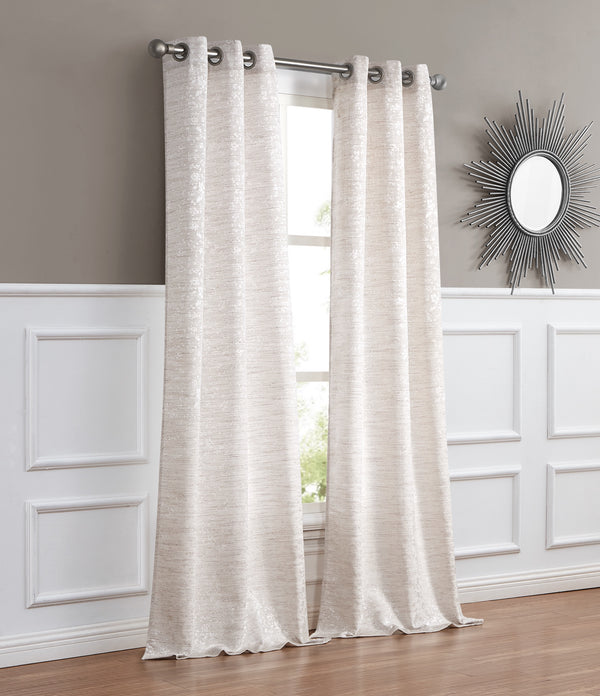 dainty home Dainty Home Priscilla Boho 3D Microstripes Textured Floral Embroidery Room Darkening Grommet Panel Pair