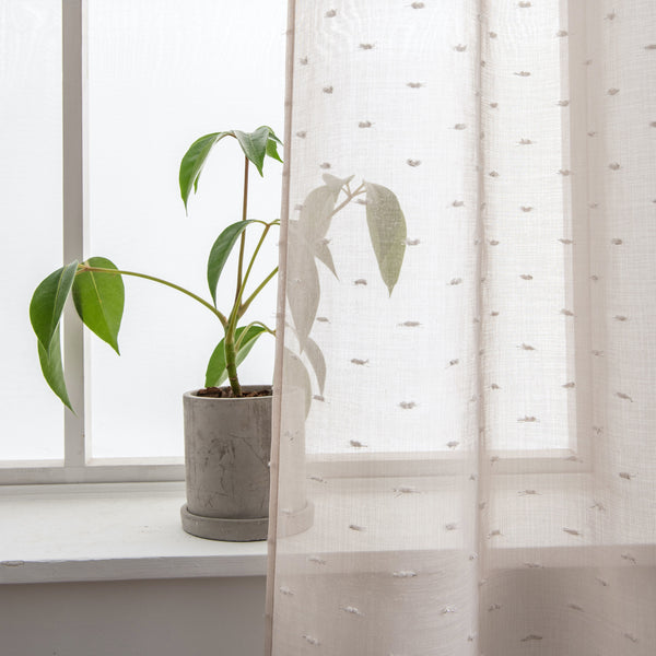 Dainty Home Dainty Home Ribbons Boho Linen Look Fabric With 3D Embellished Lurex Ribbons Light Filtering Grommet Panel Pair