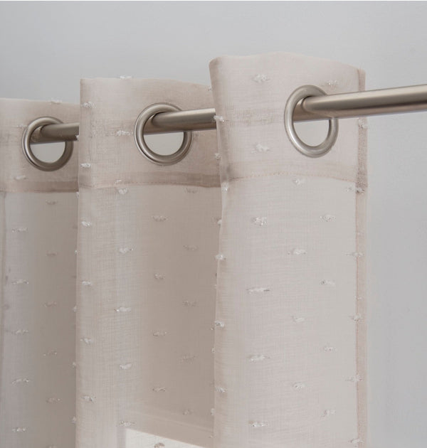 Dainty Home Dainty Home Ribbons Boho Linen Look Fabric With 3D Embellished Lurex Ribbons Light Filtering Grommet Panel Pair