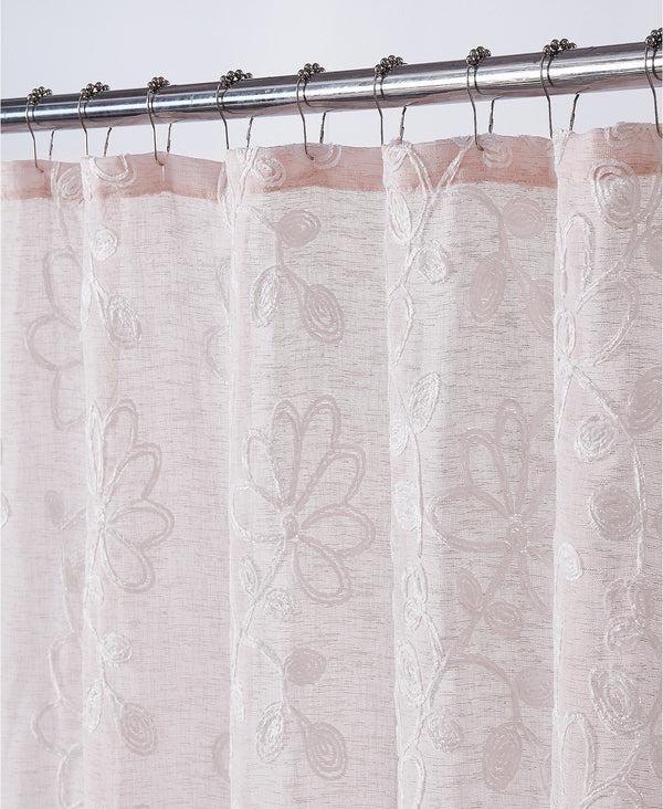 Dainty Home Dainty Home Rita 3D Linen Look Textured Floral 3D Chenille Designed Fabric Shower Curtain