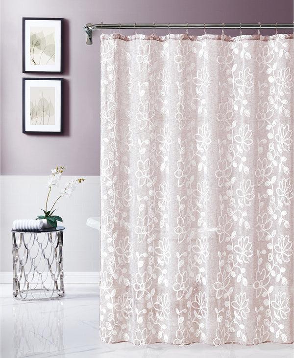 dainty home Dainty Home Rita 3D Linen Look Textured Floral 3D Chenille Designed Fabric Shower Curtain