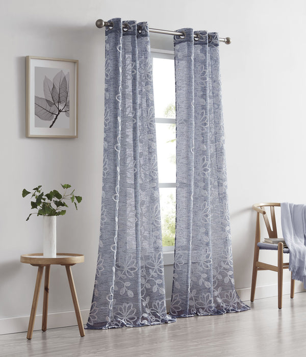 Dainty Home Dainty Home Rita Linen Look Boho Solid Fabric With 3D Floral Chenille Embroidery Light Filtering Grommet Panel Pair