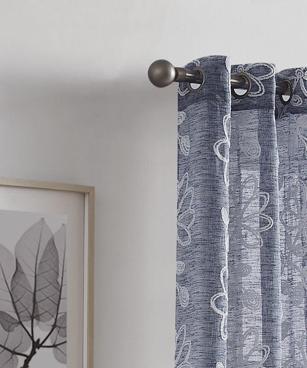 Dainty Home Dainty Home Rita Linen Look Boho Solid Fabric With 3D Floral Chenille Embroidery Light Filtering Grommet Panel Pair