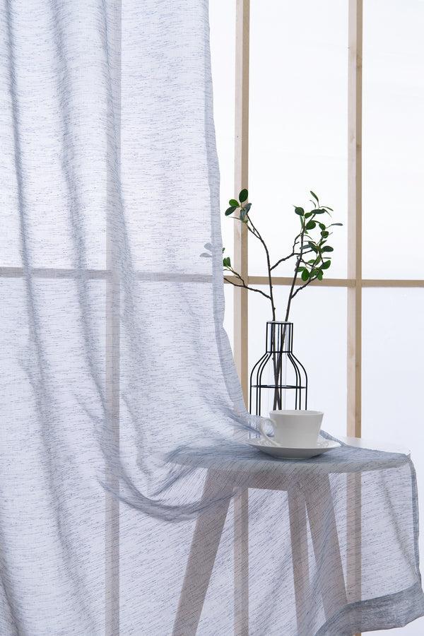 Dainty Home Dainty Home Sarah Boho 3D Chenille Embroidered Microstripes Design Linen Look Light Filtering Grommet Panel Pair