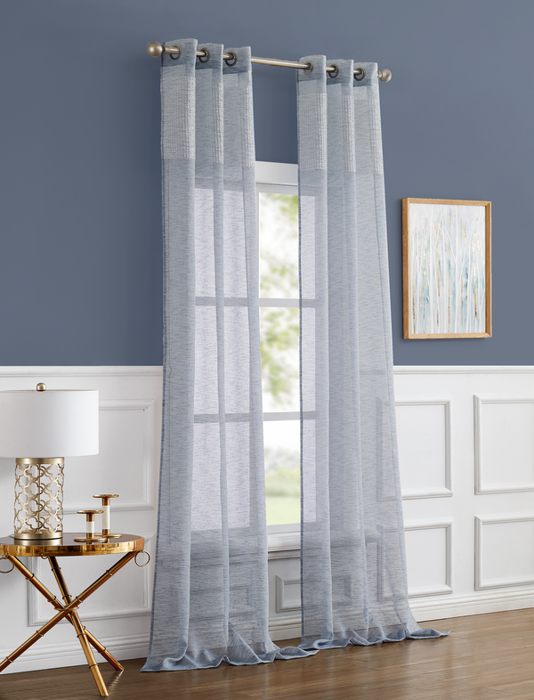 dainty home Dainty Home Sarah Boho 3D Chenille Embroidered Microstripes Design Linen Look Light Filtering Grommet Panel Pair dainty home Dainty Home Sarah Boho 3D Chenille Embroidered Microstripes Design Linen Look Light Filtering Grommet Panel Pair