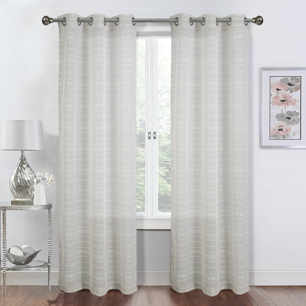 dainty home Dainty Home Shimmer Lurex Boho Embroidered Lurex Stripes With 3D Lurex Sequins Linen Look Light Filtering Grommet Panel Pair