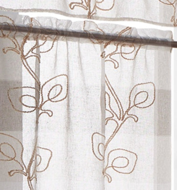 Dainty Home Dainty Home Silvia Boho Linen Look Striped Ombre Fabric With 3D Floral Chenille Embroidery Kitchen Curtain Set 1 Valance 52 X 18 And 2 Tiers 26 X 36