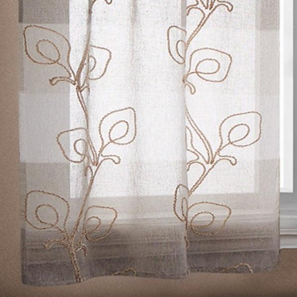 Dainty Home Dainty Home Silvia Boho Linen Look Striped Ombre Fabric With 3D Floral Chenille Embroidery Kitchen Curtain Set 1 Valance 52 X 18 And 2 Tiers 26 X 36