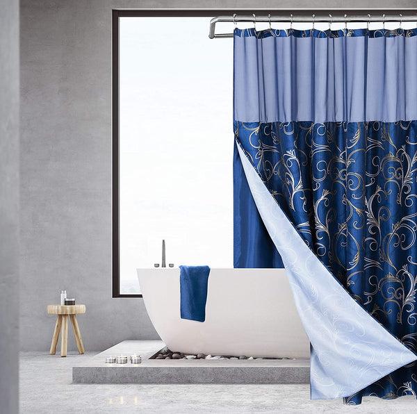 dainty home Dainty Home Smart Design Complete 2 in 1 Waffle Weave Hotel Spa Style Fabric Shower Curtain Snap On/Off Waterproof Detachable Liner Set