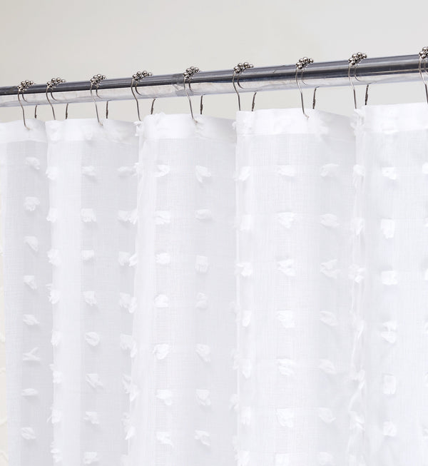 Dainty Home Dainty Home Snowball Modern 3D Linen-Look Fabric Shower Curtain With 3D Cotton Like Puffs