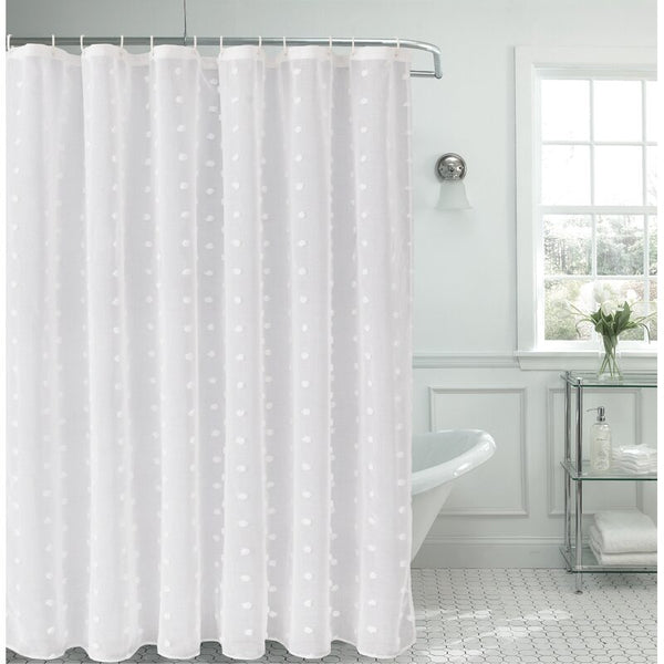 dainty home Dainty Home Snowball Modern 3D Linen-Look Fabric Shower Curtain With 3D Cotton Like Puffs