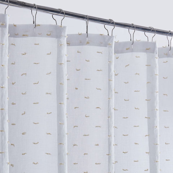 Dainty Home Dainty Home Sprinkles 3D Solid Linen Look Textured Ribbon Embellished Lurex Designed Fabric Shower Curtain