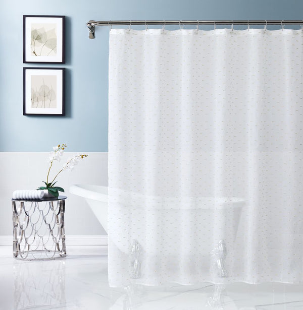 dainty home Dainty Home Sprinkles 3D Solid Linen Look Textured Ribbon Embellished Lurex Designed Fabric Shower Curtain dainty home Dainty Home Sprinkles 3D Solid Linen Look Textured Ribbon Embellished Lurex Designed Fabric Shower Curtain