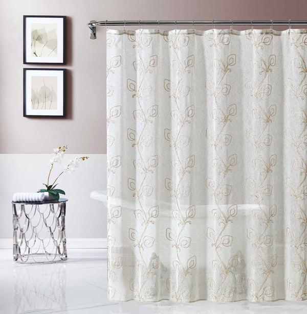 dainty home Dainty Home Stella 3D Linen Look Textured Floral 3D Chenille Designed Fabric Shower Curtain