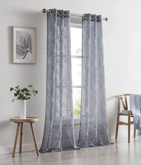 Dainty Home Dainty Home Stella Linen Look Boho Solid Fabric With 3D Floral Chenille Embroidery Light Filtering Grommet Panel Pair