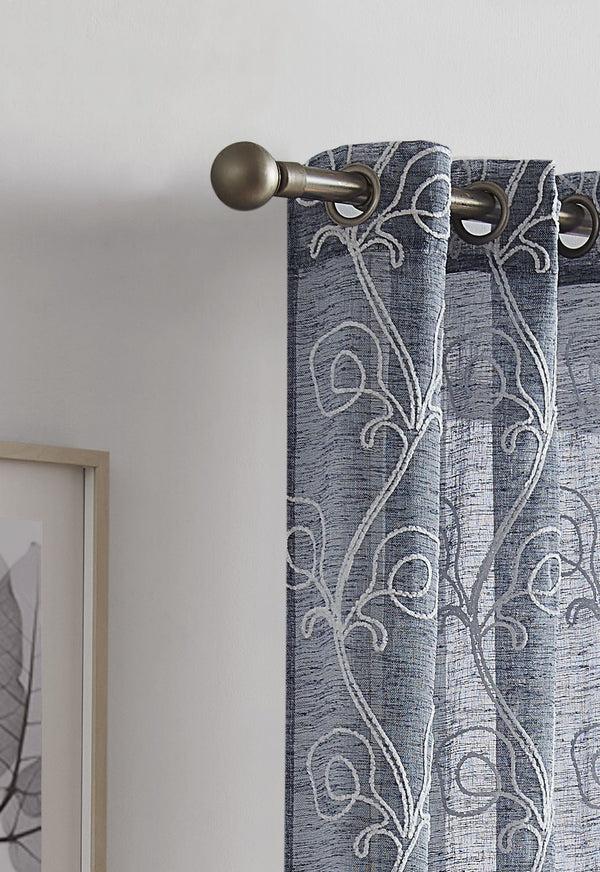 Dainty Home Dainty Home Stella Linen Look Boho Solid Fabric With 3D Floral Chenille Embroidery Light Filtering Grommet Panel Pair