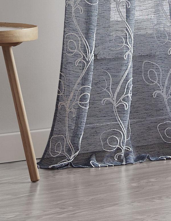 Dainty Home Dainty Home Stella Linen Look Boho Solid Fabric With 3D Floral Chenille Embroidery Light Filtering Grommet Panel Pair