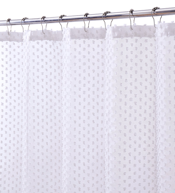 Dainty Home Dainty Home Valeria Modern 3D Linen-Look Fabric Shower Curtain With 3D Cotton Like Puffs