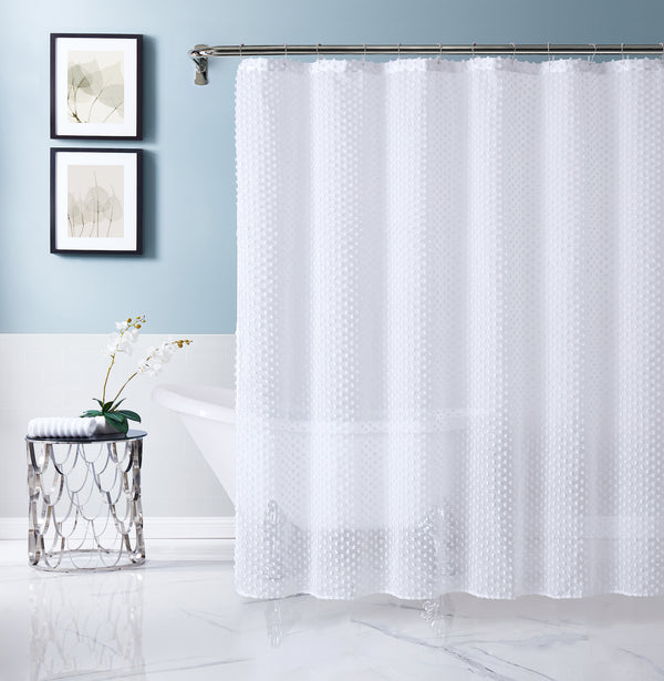 dainty home Dainty Home Valeria Modern 3D Linen-Look Fabric Shower Curtain With 3D Cotton Like Puffs dainty home Dainty Home Valeria Modern 3D Linen-Look Fabric Shower Curtain With 3D Cotton Like Puffs