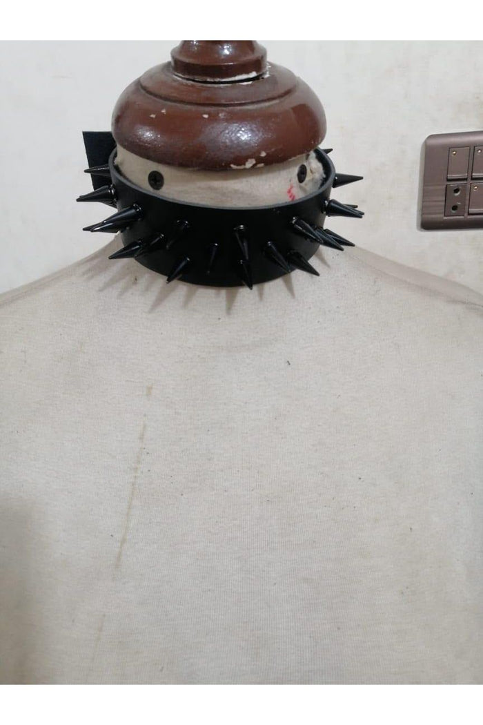 daisy beachwear Black Faux Leather & Black Metallic Spike Choker