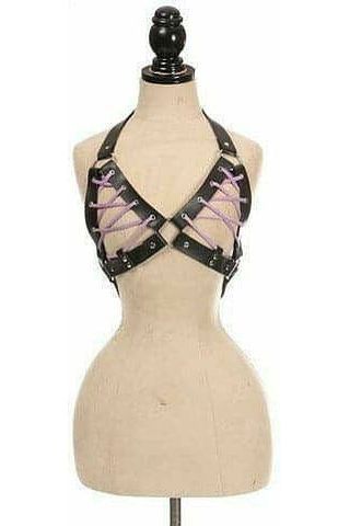 daisy beachwear Black Faux Leather Lace-Up Bra Top - Lavender