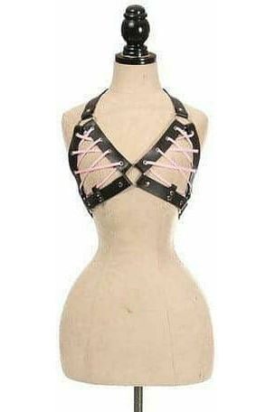 daisy beachwear Black Faux Leather Lace-Up Bra Top - Lt Pink