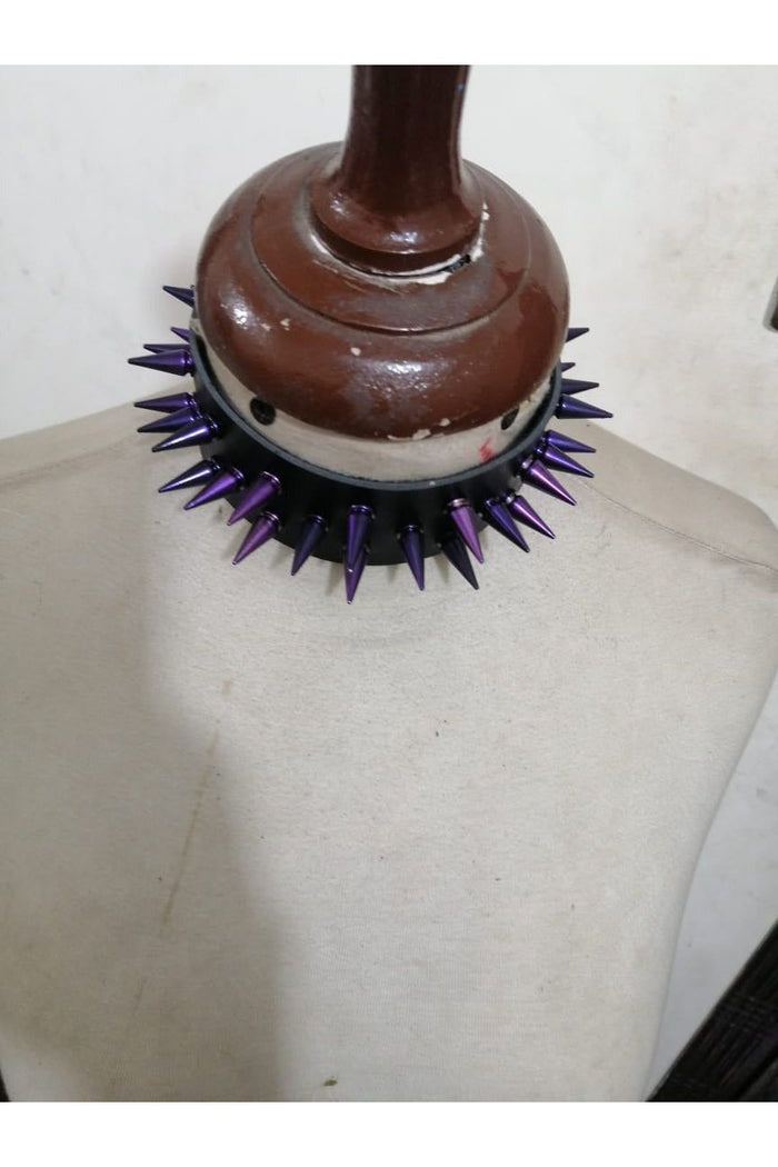 daisy beachwear Black Faux Leather & Purple Metallic Spike Choker