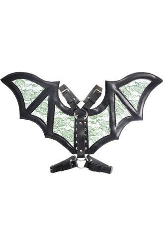 Daisy Beachwear Black/Green Faux Leather & Lace Wing Harness