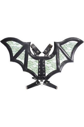 daisy beachwear Black/Green Faux Leather & Lace Wing Harness