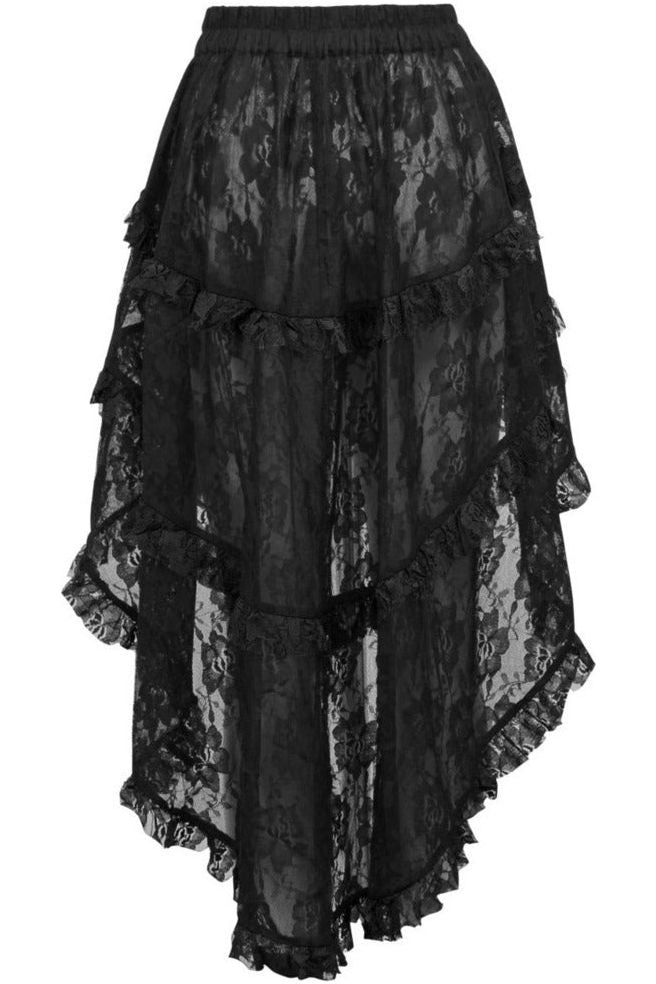 Daisy Beachwear Black Lace Ruched Front High Low Lace Skirt