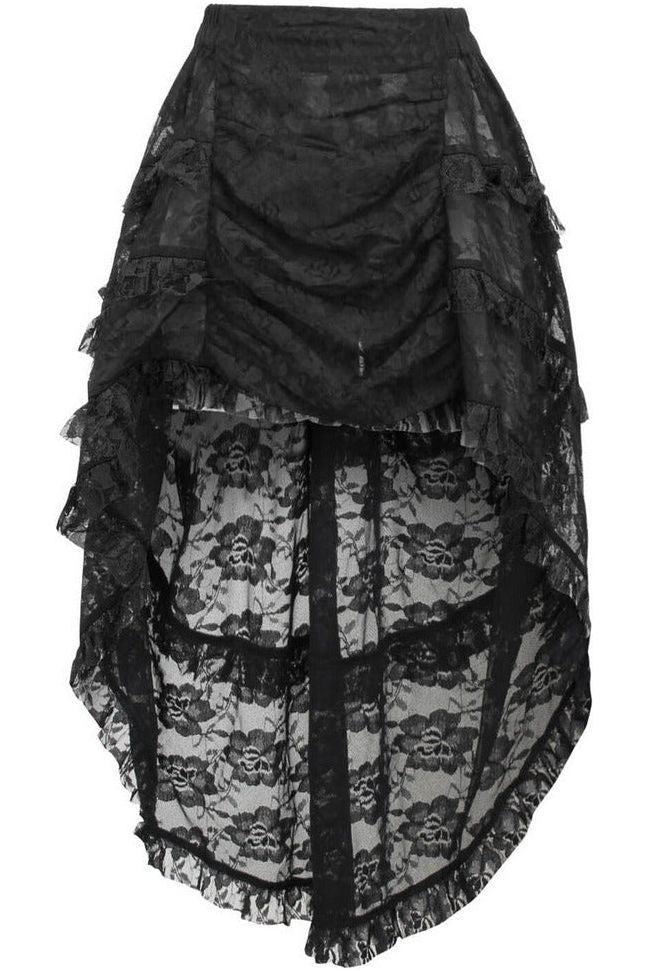 daisy beachwear Black Lace Ruched Front High Low Lace Skirt