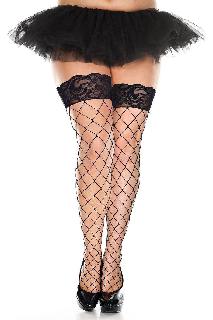 Daisy Beachwear Black Lace Top Diamond Net Thigh Hi Stockings