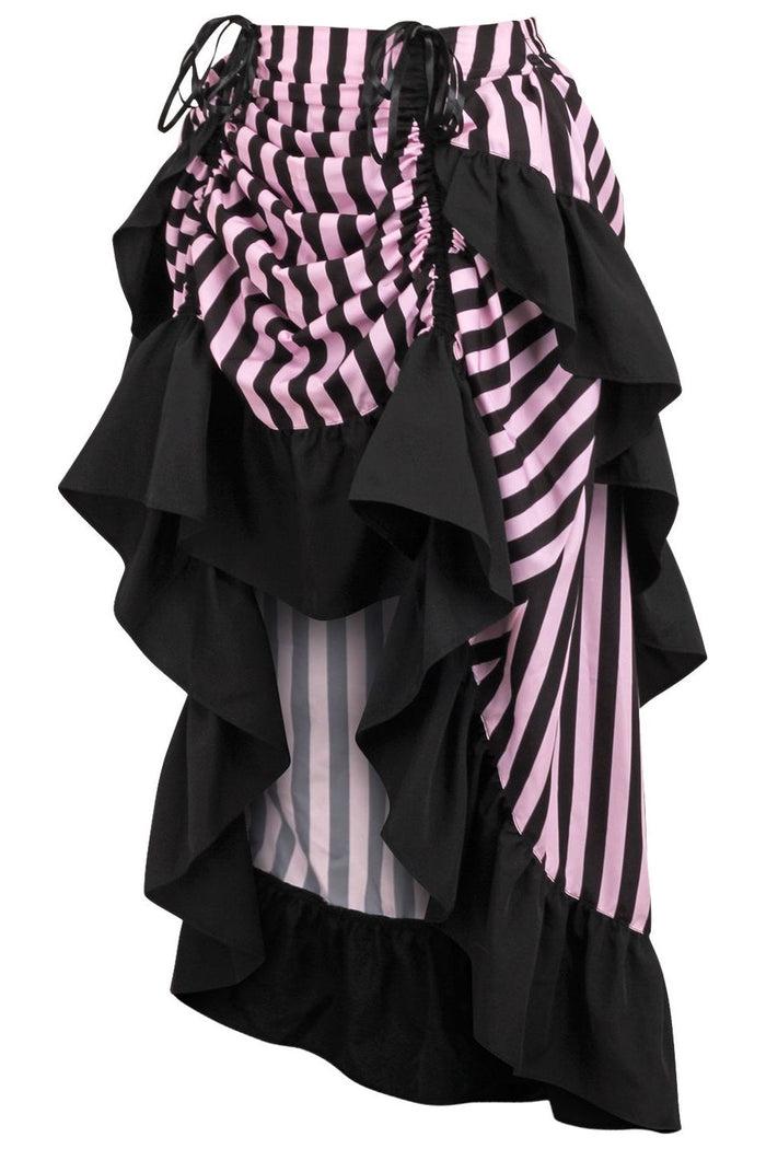 Daisy Beachwear Black/Pink Stripe Adjustable High Low Skirt