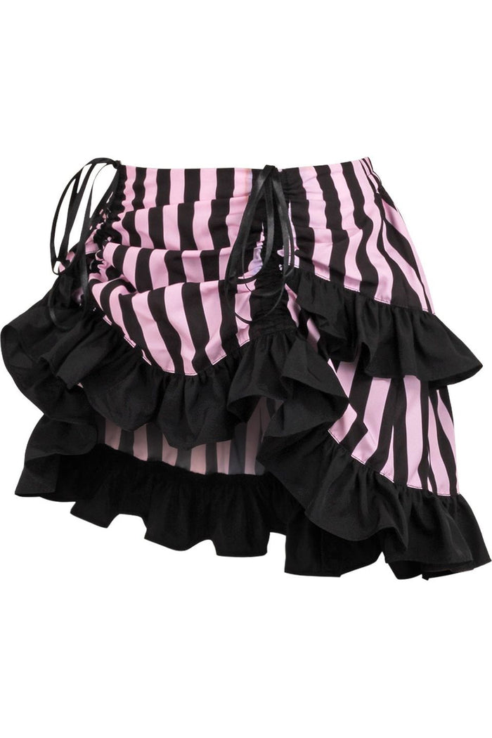 Daisy Beachwear Black/Pink Striped Ruched Bustle Skirt