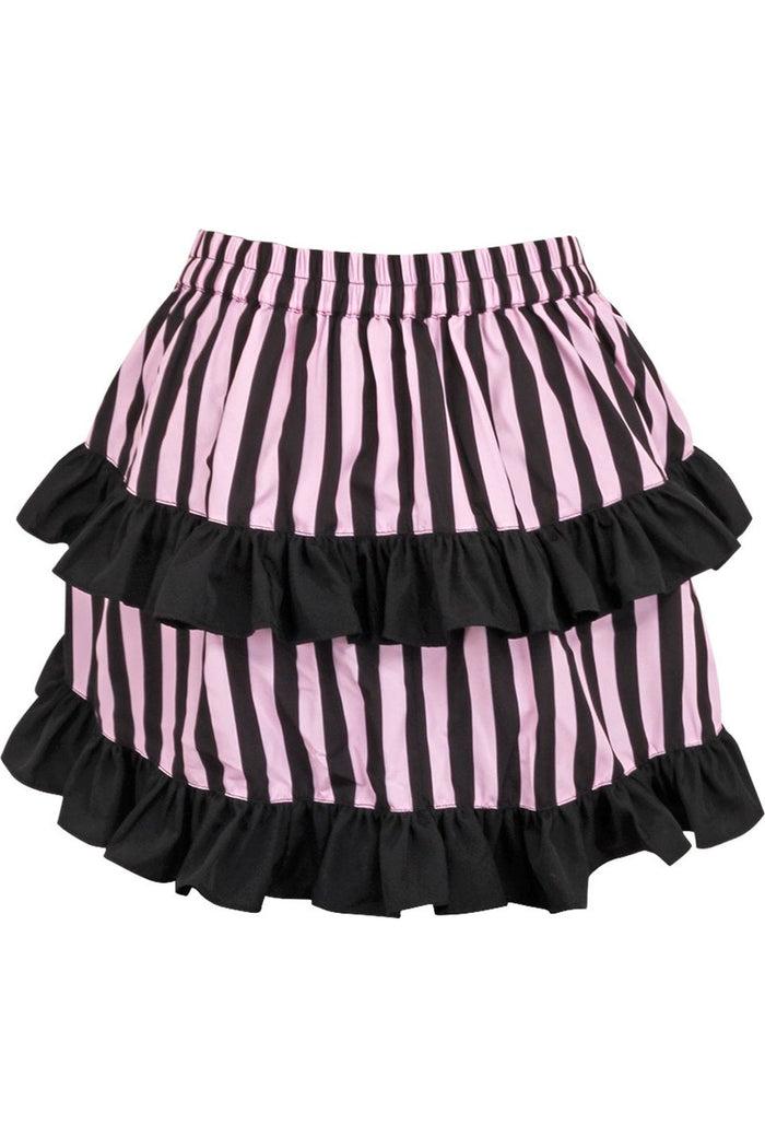 Daisy Beachwear Black/Pink Striped Ruched Bustle Skirt