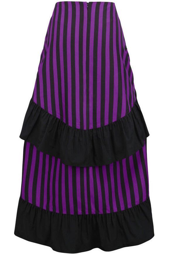 Daisy Beachwear Black/Purple Stripe Adjustable High Low Skirt