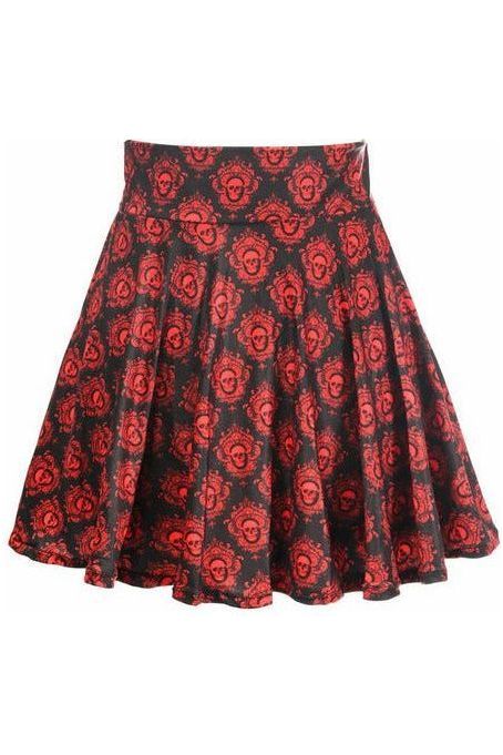 daisy beachwear Black & Red Skulls Stretch Lycra Skirt