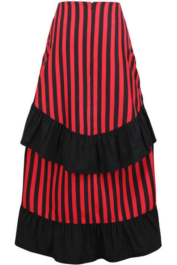 Daisy Beachwear Black/Red Stripe Adjustable High Low Skirt