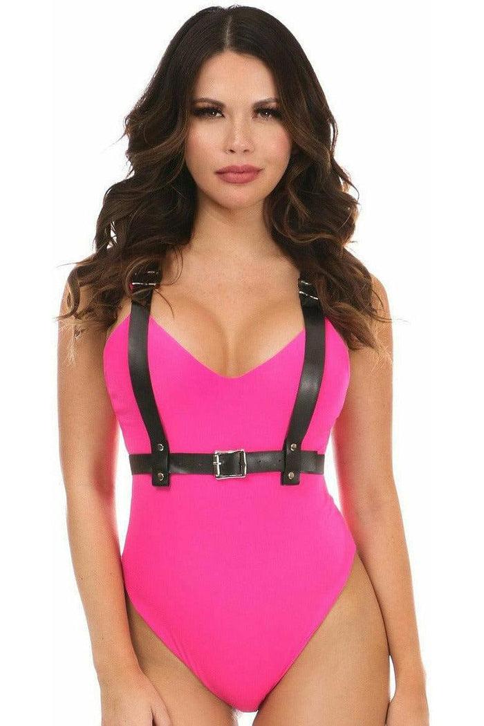 Daisy Beachwear Black Vegan Leather Body Harness W/Bow