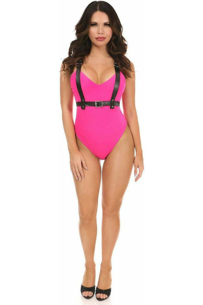 Daisy Beachwear Black Vegan Leather Body Harness W/Bow