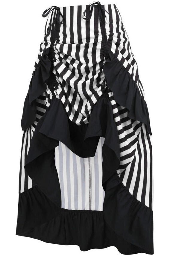 Daisy Beachwear Black/White Stripe Adjustable High Low Skirt