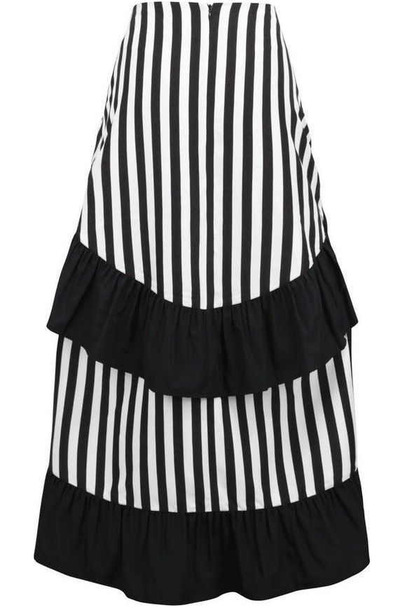 Daisy Beachwear Black/White Stripe Adjustable High Low Skirt