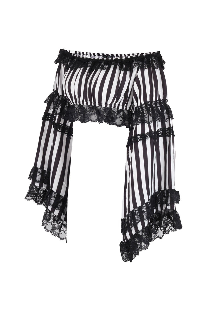 Daisy Beachwear Black/White Striped Smocked Flare Sleeve Peasant Top