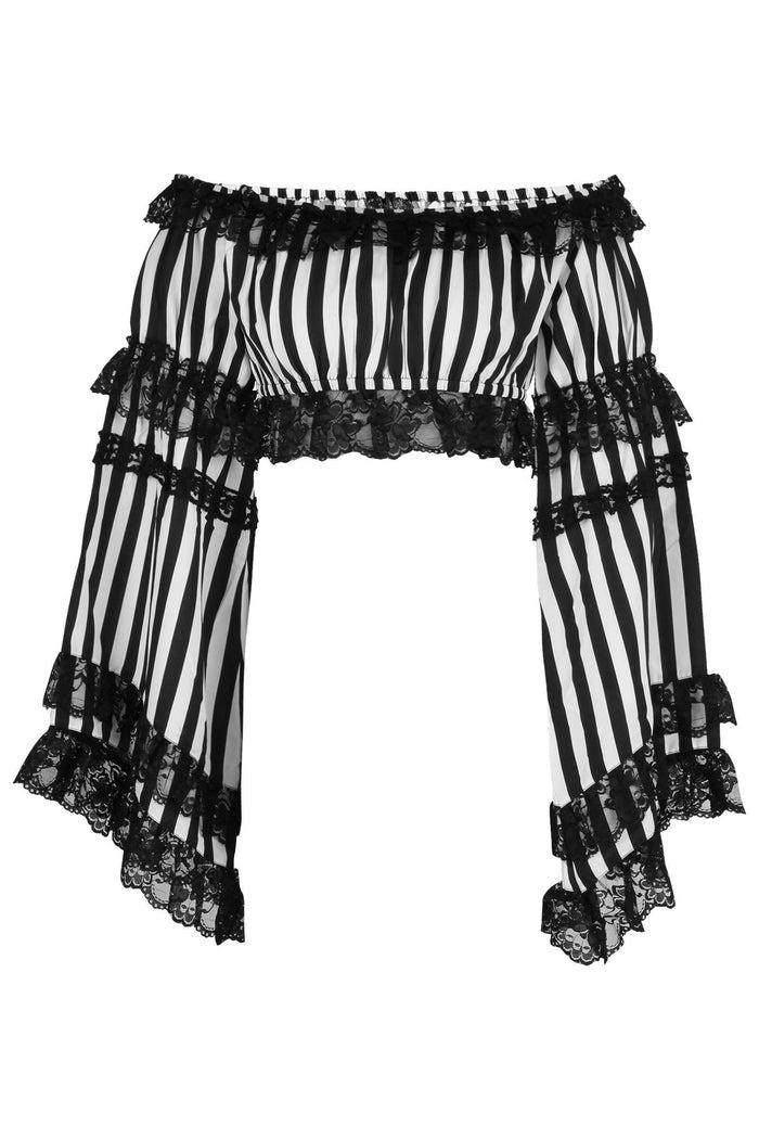 daisy beachwear Black/White Striped Smocked Flare Sleeve Peasant Top