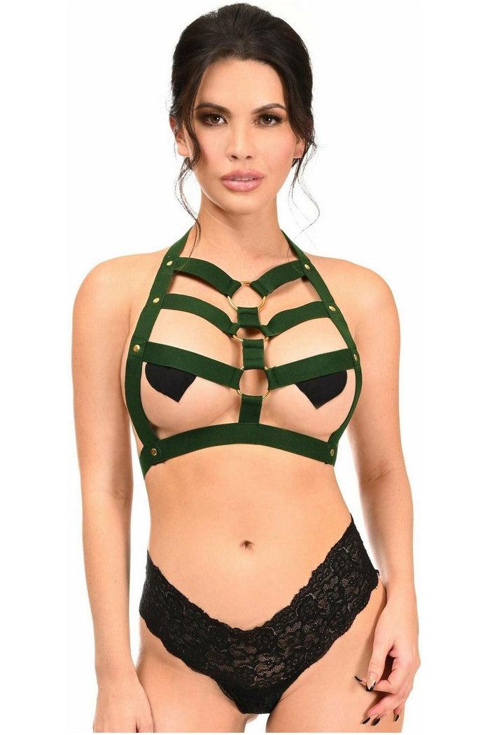 daisy beachwear BOXED Dark Emerald Green Stretchy Body Harness w/Gold Hardware